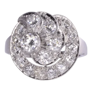 1940s Diamond Cluster Platinum Ring Size 7