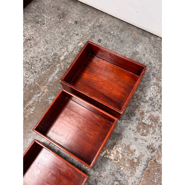 Vintage Red Finish Wood Nesting Tray Boxes, Set of Four For Sale In San Francisco - Image 6 of 12