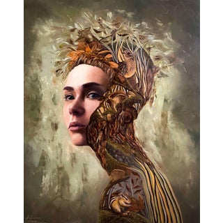 The Essence of Me by Andrada Trapnell | Oil on board Portrait of a woman with nature elements. For Sale