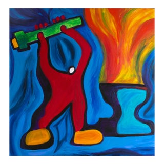 The Blacksmith – Abstract Figurative Acrylic Painting – 48 X 48 In For Sale