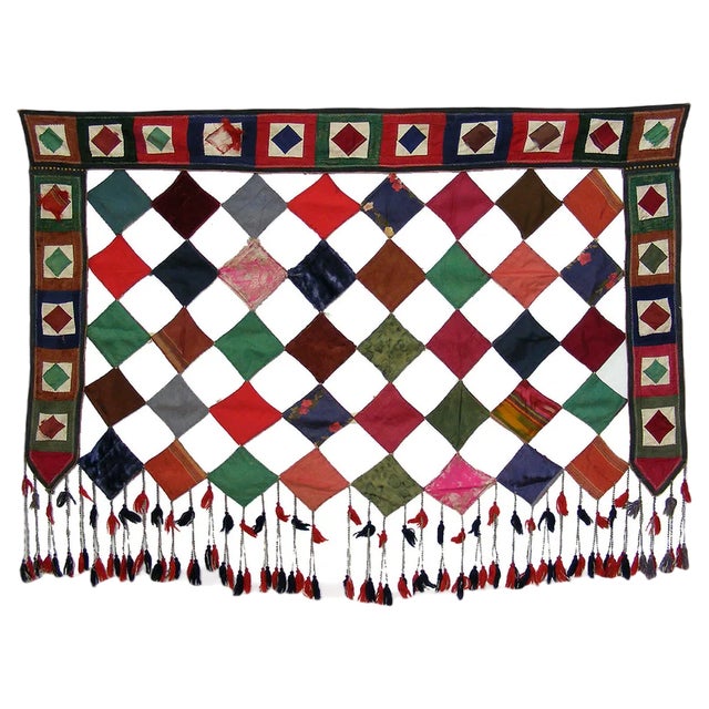 Vintage Embroidered Uzbek Wall Hung Patchwork Tapestry, 1920s For Sale