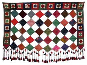 Vintage Embroidered Uzbek Wall Hung Patchwork Tapestry, 1920s