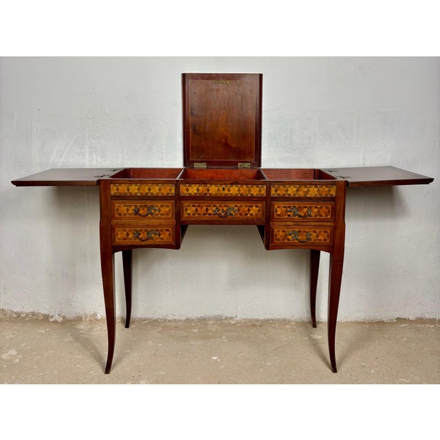 20th Century Spanish Marquetry Vanity Desk with Drop Leaves For Sale - Image 11 of 18
