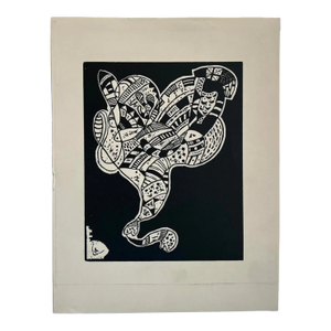 After Wassily Wassilyevich Kandinsky Abstract Black & White Woodblock Print c.1970s