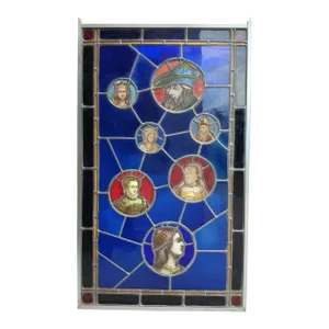 Antique Flemish Dutch Stained Glass Window Panel With Bishop