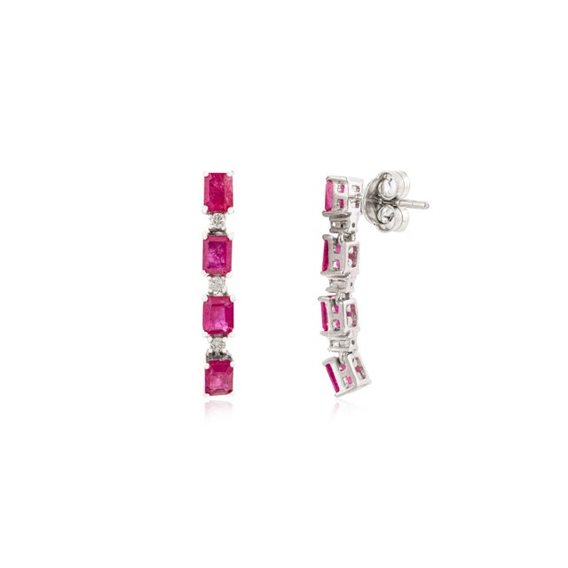 Not Yet Made - Made To Order Modernist Sterling Silver Ruby & Diamond Line Earrings With Emerald-Cut Stones- A Pair For Sale - Image 5 of 10
