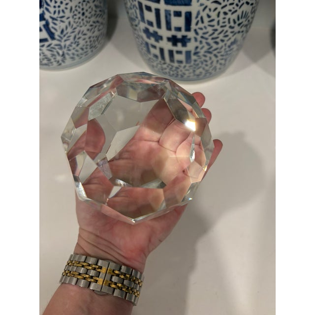 Transparent Large Vintage Faceted Crystal Glass Gemstone Paperweight Sculpture For Sale - Image 8 of 9
