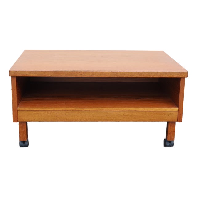 1970s Teak Rolling Side Table With Shelf, Attributed Brdr. Furbo For Sale