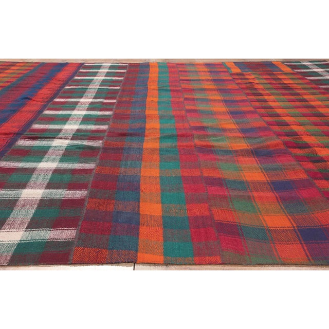 Red Vintage Kilim Tartan Plaid Rug - 11'02 x 11'11 For Sale - Image 8 of 12