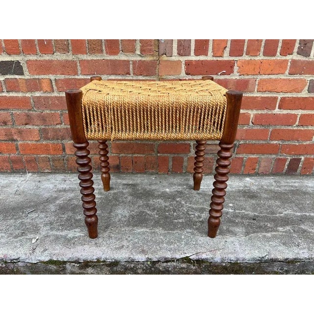 Brown Late 20th Century Rope Seat Bobbin/ Spool Leg Footstool or Ottoman For Sale - Image 8 of 11