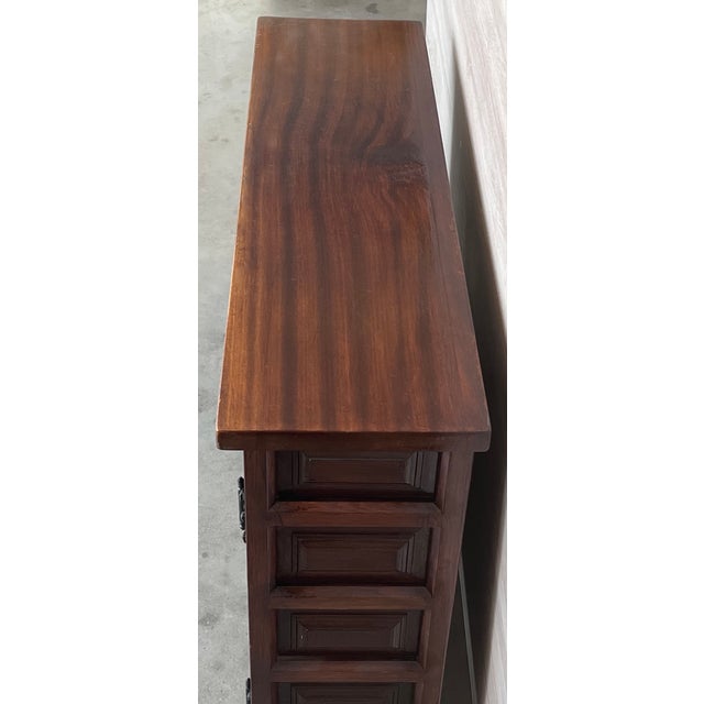 20th Century Narrow Catalan Spanish Baroque Dark Walnut Credenza or Buffet For Sale - Image 4 of 9