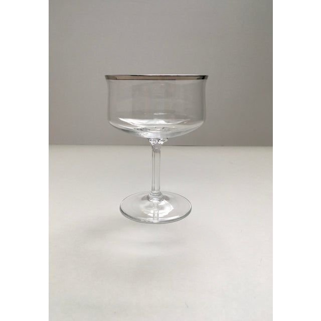 Contemporary 1970’s Silver Rimmed Champagne Saucers- A Pair For Sale - Image 3 of 10
