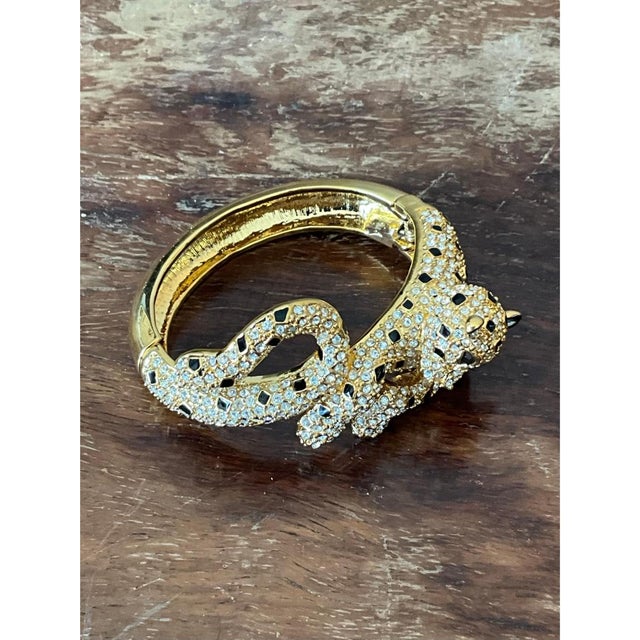Vintage Rhinestone & Black Enamel Leopard Bracelet For Sale - Image 10 of 12