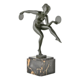 Andre Derenne / Marcel Bouraine, Art Deco Sculpture of Pagan Dance, 1930, Metal on Marble Base For Sale