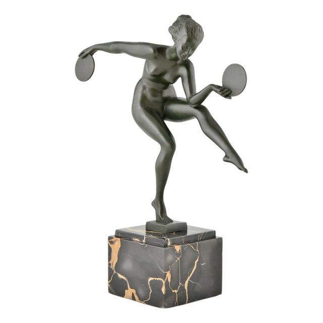 Andre Derenne / Marcel Bouraine, Art Deco Sculpture of Pagan Dance, 1930, Metal on Marble Base For Sale
