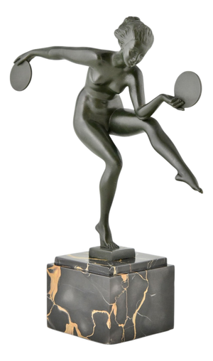 Andre Derenne / Marcel Bouraine, Art Deco Sculpture of Pagan Dance, 1930, Metal on Marble Base