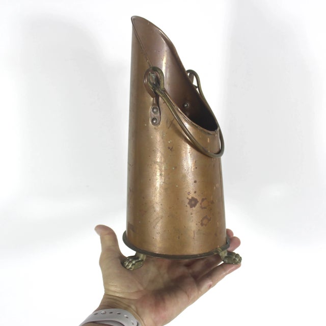 Vintage Tall Copper Coal Scuttle With Brass Handle and Paw Foot Details For Sale - Image 10 of 10