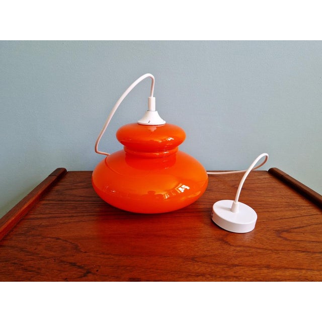 Space Age Pendant Light in Orange Opaline Glass, 1970s For Sale - Image 11 of 12