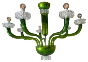 Green Murano Glass Chandelier with Trasparent Rostrato Boubeches from Simoeng
