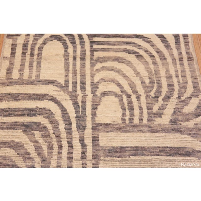 2020s Ivory Cream Color Background Art Deco Design Modern Hallway Runner Rug For Sale - Image 5 of 7