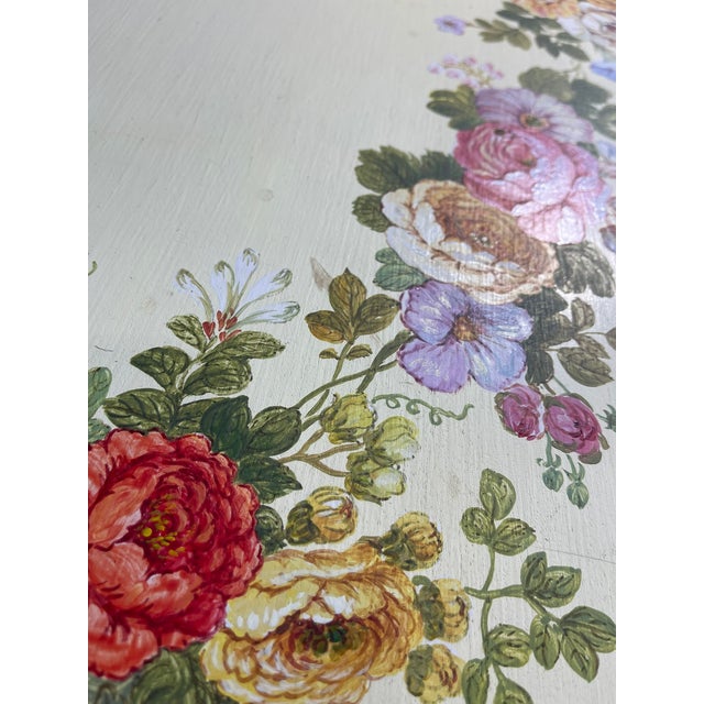 1980s Hand Painted White and Floral Demilune Table For Sale - Image 16 of 16