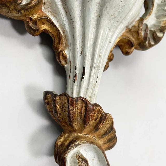 Italian Two-Light Wall Lamps in Wood with Gold Finish, 1700s, Set of 2 For Sale - Image 17 of 18