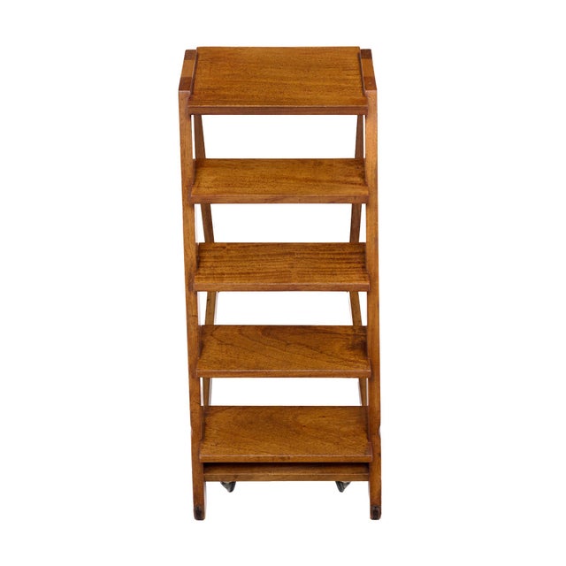 Brown Art Deco Period French Oak Rolling Library Wooden Steps, Circa 1940 For Sale - Image 8 of 9