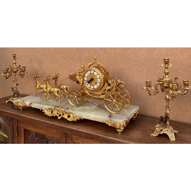 Early 20th Century Carriage Clock With Deer And Candlesticks In Gilt Bronze For Sale - Image 13 of 13