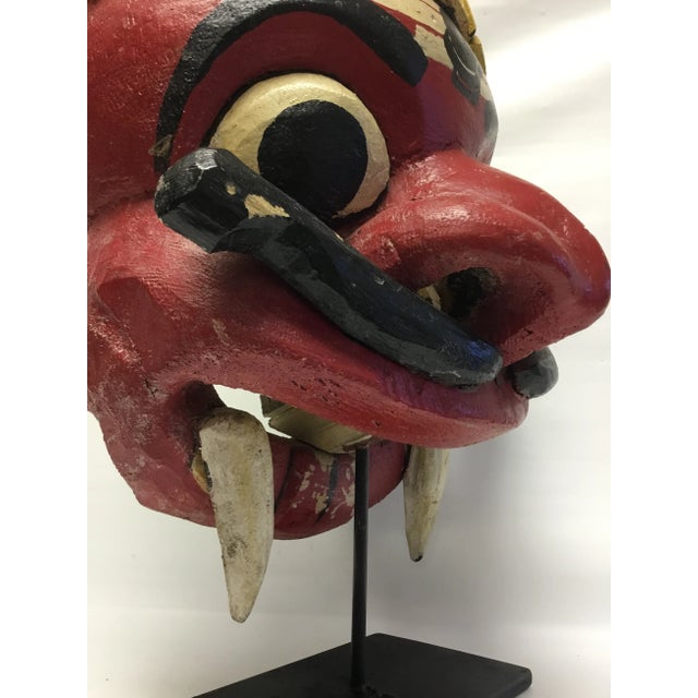 Wooden Mask on Base Red and Yellow For Sale - Image 4 of 11