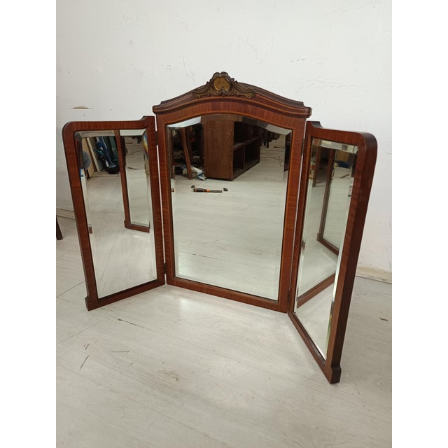 Antique Walnut Triptych Mirror For Sale - Image 3 of 15