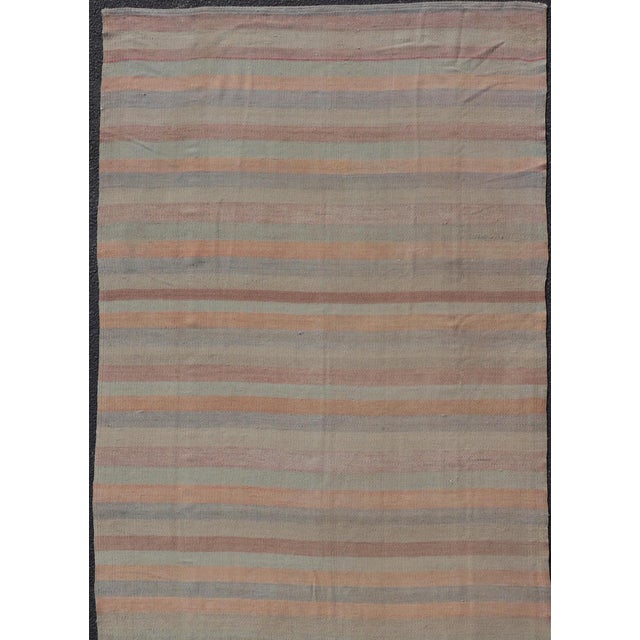 Sand Vintage Turkish Kilim Gallery Runner With Soft Stripes in Sage, Peach, and Sand For Sale - Image 8 of 12