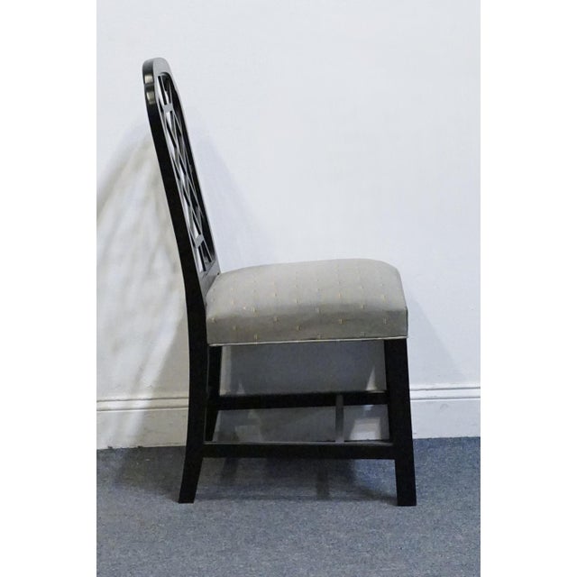 Wood Kindel Furniture Black & Gold Chinese Chippendale Style Lattice Back Dining Side Chair For Sale - Image 7 of 10