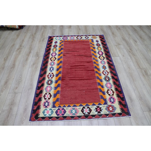 1980s Tribal Style Handmade Red Oushak Kilim Rug For Sale - Image 11 of 11