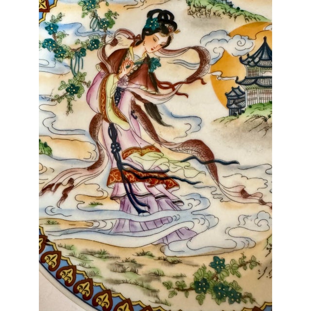 Chinoiserie Vintage Chinoiserie Decorative Porcelain Wall Plate Chang'e the Chinese Moon Goddess For Sale - Image 3 of 9