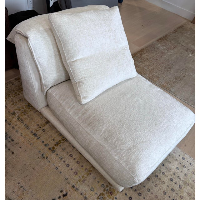 Textile Montauk "Jill" Modular Sofa in Cream Off-White Velvet With Chaise, Chair and Ottoman For Sale - Image 7 of 13