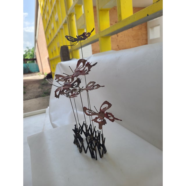 Copper Signed Brutalist Metal Butterflies Sculpture For Sale - Image 8 of 11