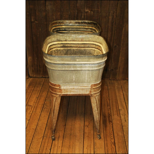 Vintage Wheeling Galvanized Double Wash Tub Stand Chairish