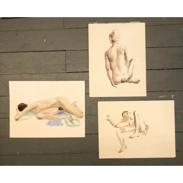 Gallery Wall Collection 3 Original Vintage Female Nude Watercolor Paintings For Sale - Image 4 of 4