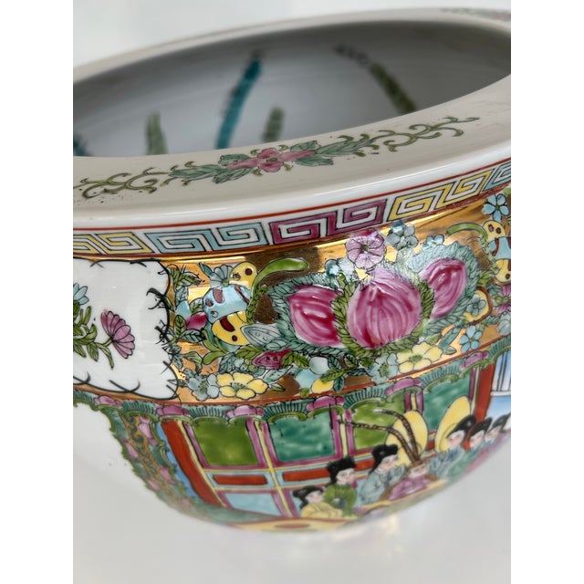 Chinoiserie Vintage Famille Rose Medallion Koi Fish Jardiniere For Sale - Image 3 of 9