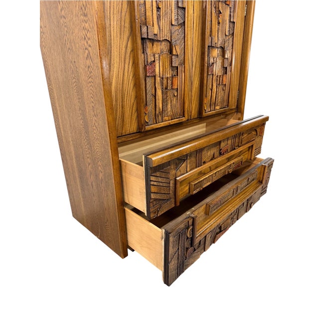 Wood Mid-Century Modern Lane Pueblo Brutalist Oak Armoire For Sale - Image 7 of 9