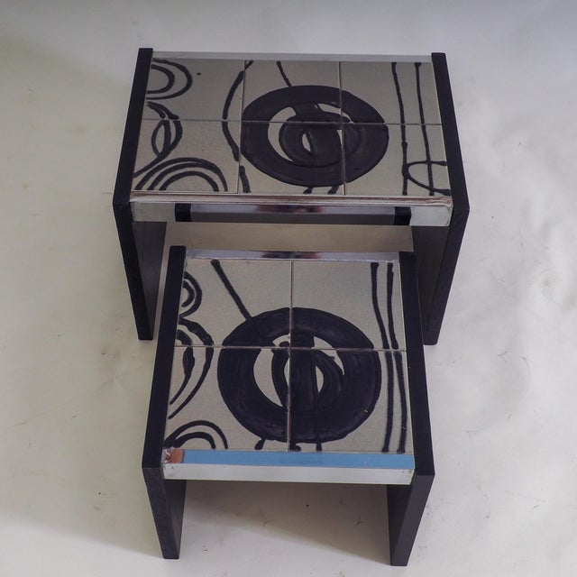 Wood Vintage Tiled Nesting Tables, 1970s, Set of 2 For Sale - Image 7 of 18