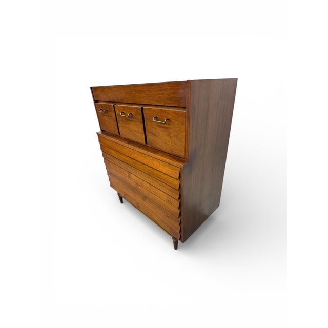 Mid-Century Modern Mid-Century Modern American of Martinsville Dania Walnut High Chest For Sale - Image 3 of 7