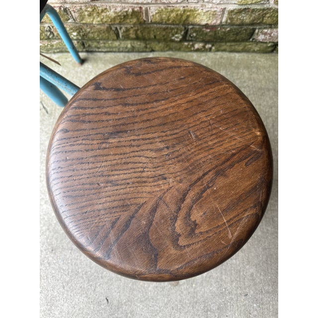 Pair of Early 20th Century Metal Industrial Stools With Wooden Tops For Sale - Image 10 of 12