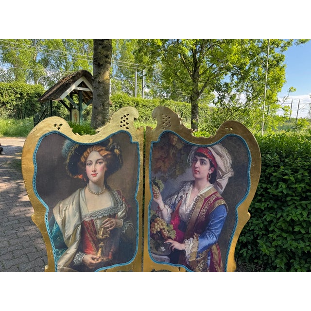 Wood 1960 French Louis XVI Gold Beech Portrait Screen Room Divider - 2 Panels For Sale - Image 7 of 10