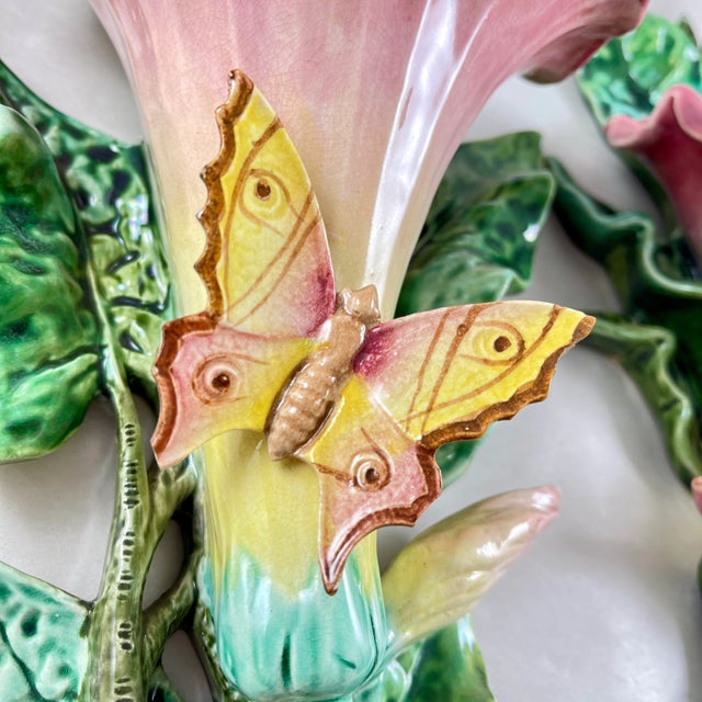 French Fives-Lille De Bruyn Morning Glory & Butterfly Wall Pockets, 1890, a Pair For Sale In Philadelphia - Image 6 of 12