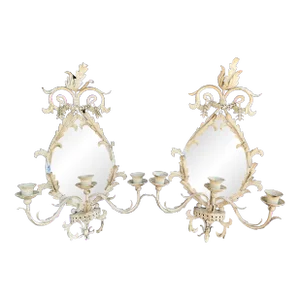 Antique Italian Tole Mirrored Wall Sconces - a Pair