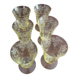 1930s Cambridge Glass Yellow Miniture Footed Tumblers - Set of 6