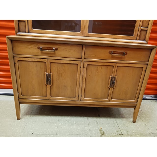 1963 Drexel Meridian Pecan & Walnut China Hutch For Sale - Image 6 of 12
