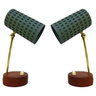 Scandavian Teak Veneered Table Lamps, Set of 2 For Sale