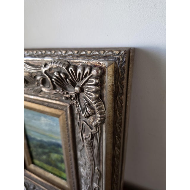 Measurements Frame: 16 × 14 × 2.5 in (40.6 × 35.6 × 6.4 cm) Weight: 2680 g (5.91 lb) Materials Original oil painting Solid...